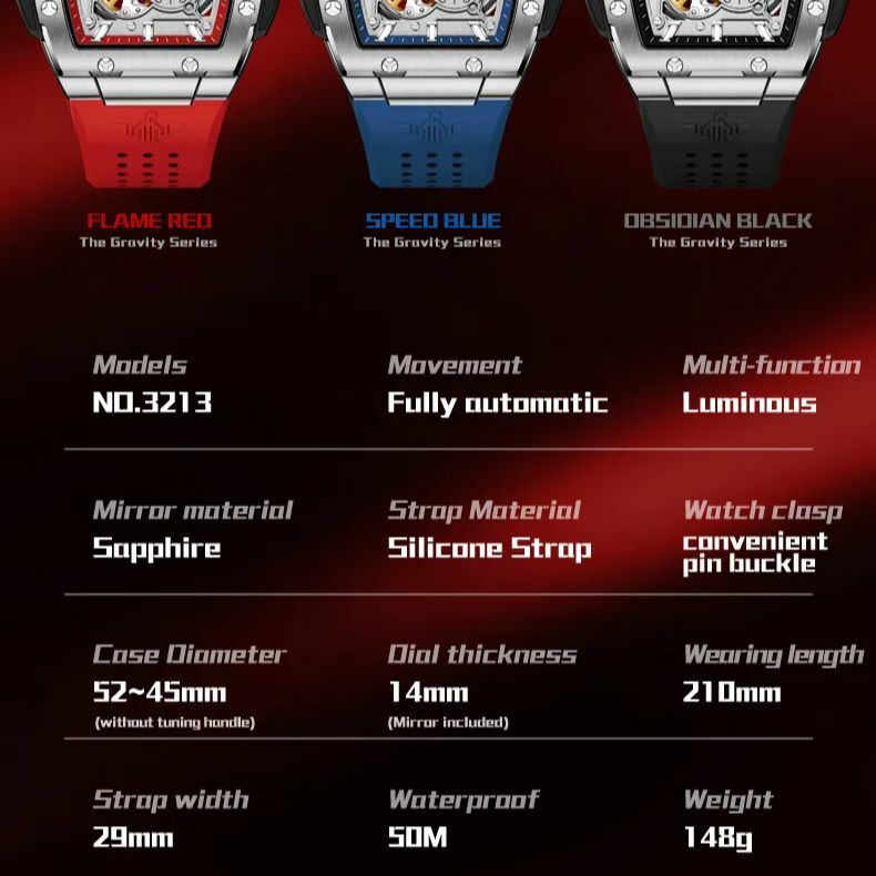 Oryginalne zegarki męskie OUPINKE 3213 w pełni wydrążone automatyczne męskie zegarki na rękę taśma krzemowa Man Watch TOP markowy zegarek