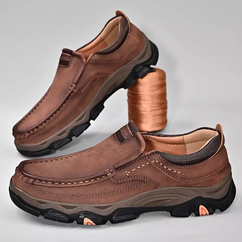 Туфли мужские из натуральной кожи, повседневные лоферы, без застежки, дышащие, для вождения, для прогулок, Ретро стиль, деловая обувь