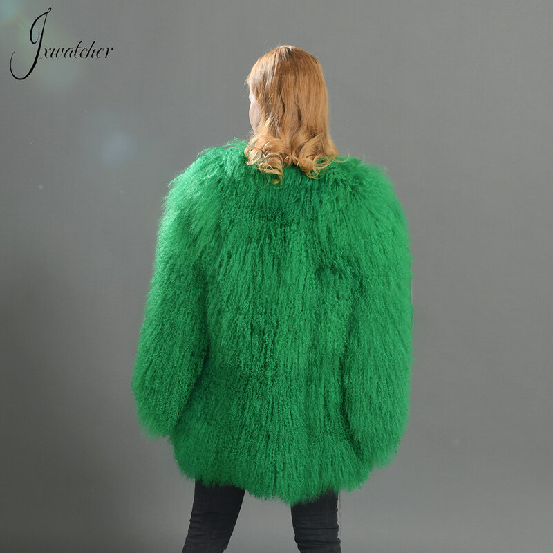 Jxwatcher mantel bulu domba wanita, jaket bulu domba Mongolia asli, pakaian luar musim dingin 2024, mantel bulu alami mode baru musim gugur untuk wanita