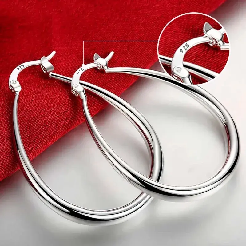 925 Sterling Silver Hoop Earrings para mulheres, banhado a ouro 18k, Hot Fine Jewelry, presentes de Natal, alta qualidade, Fashion Party, 44mm