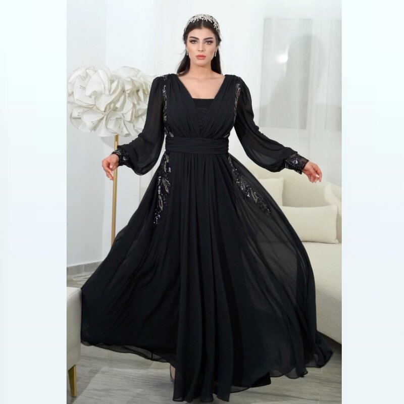 Prom Dress Evening Saudi Arabia Chiffon Draped Pleat Sequined Beach A-line Square Collar Bespoke Occasion Gown Long Dresses
