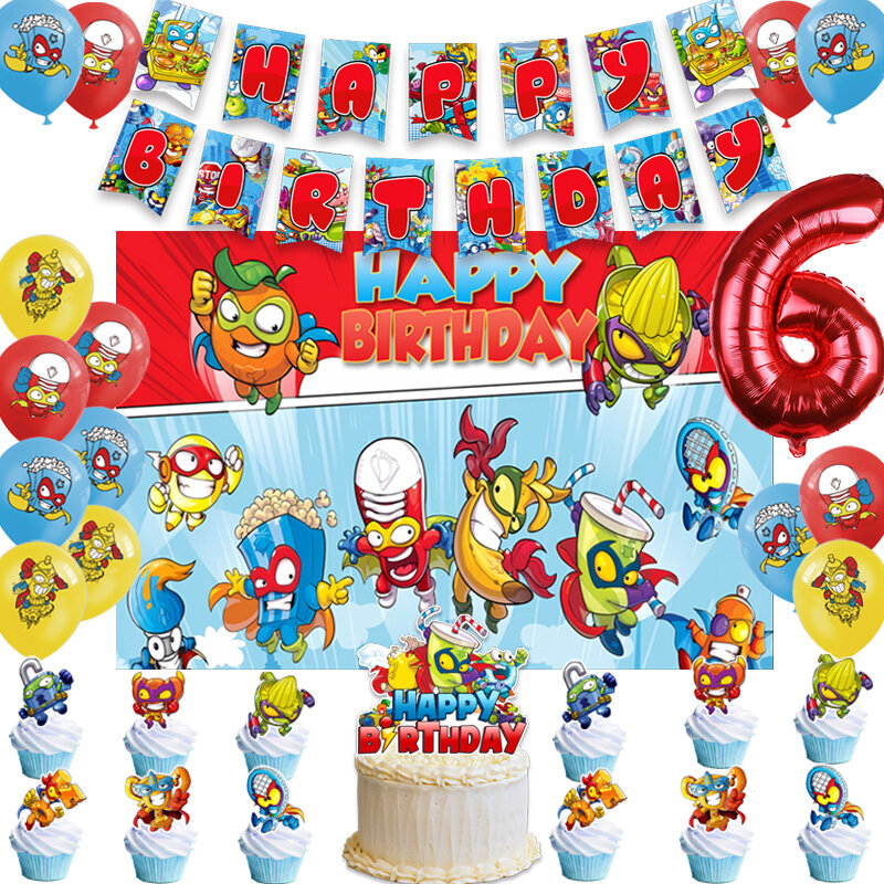 Superthings dekoracja urodzinowa balon baner tło ozdoba na wierzch tortu superrzeczy artykuły imprezowe Baby Shower