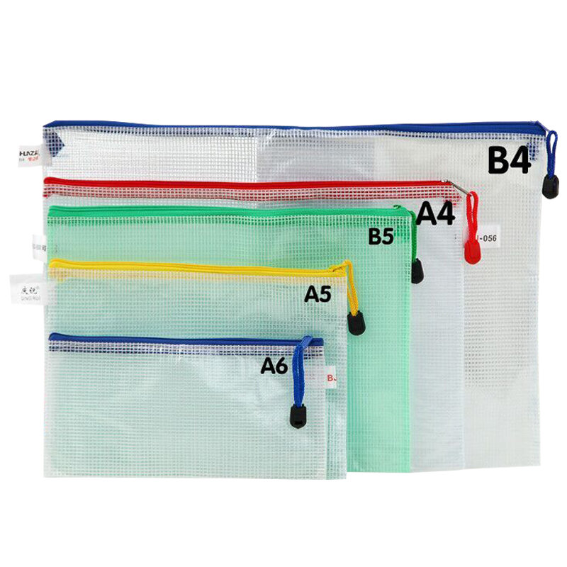A4 Mesh Zipper File Bag A5 A6 Document Organizer Bag Waterproof PVC Document Bag For Documents