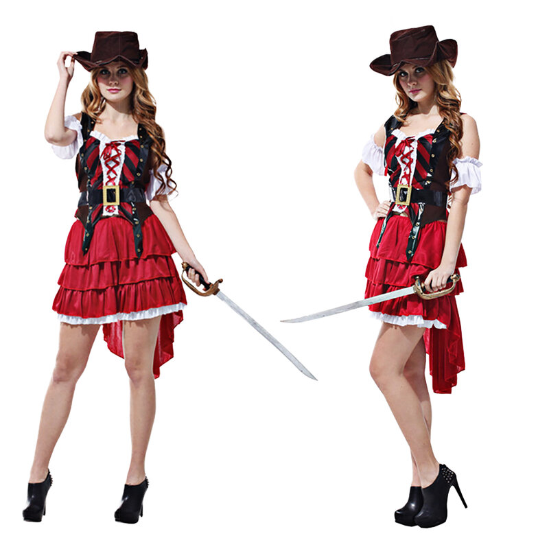 Disfraz Sexy de pirata Caribeño para mujer, fiesta de Halloween adulta con sombrero para ropa femenina, vestido gótico de Cosplay
