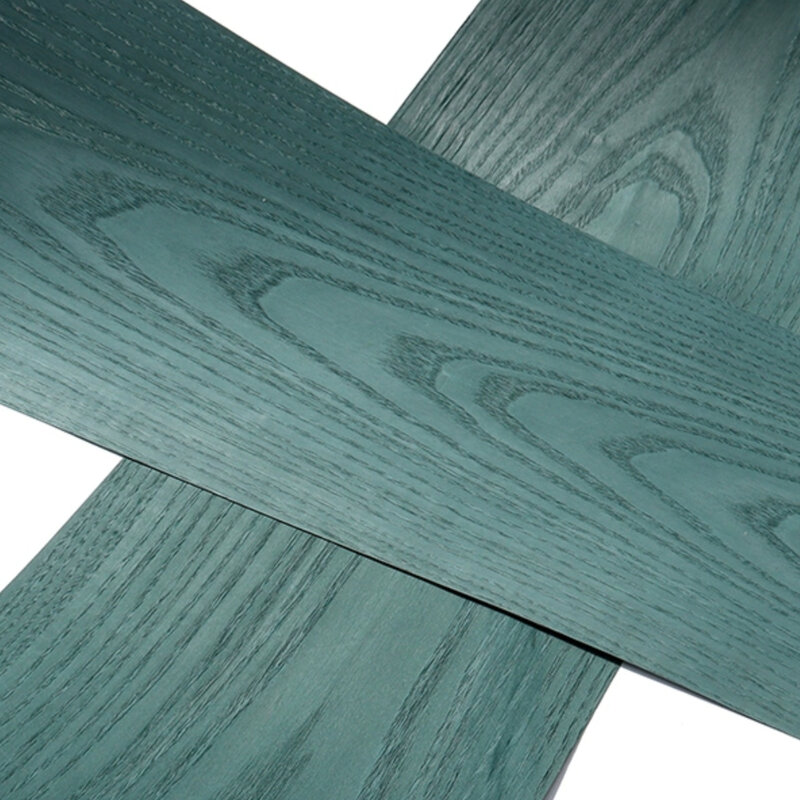 Folheado de madeira real artesanal, padrão de parafuso branco, verde pavão, folheados tingidos, L, 2,5 m Largura, 180mm, T 0,25mm