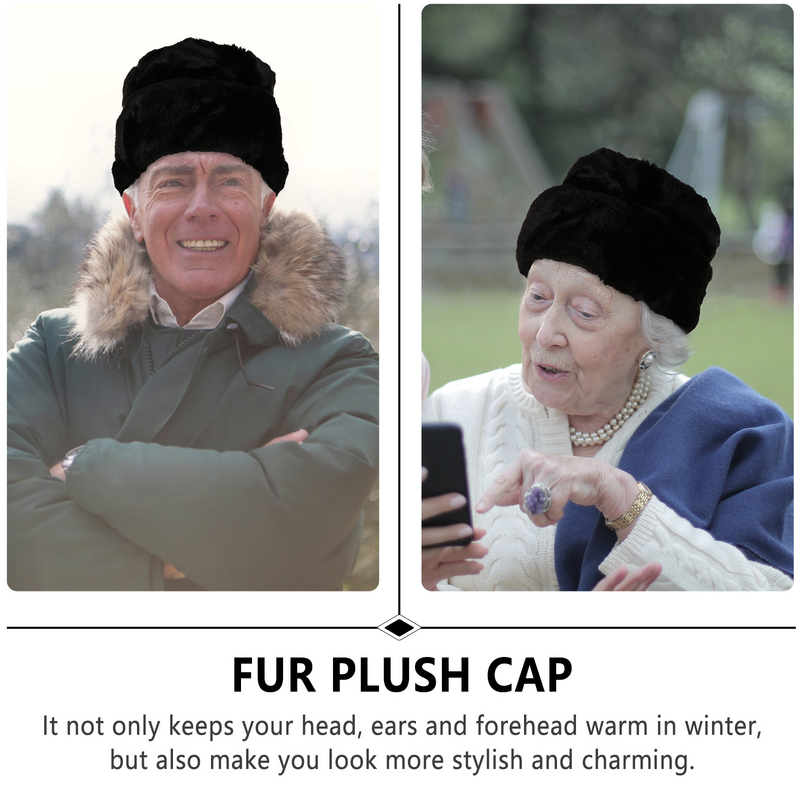 Topi katun musim dingin pria tua, penutup kepala bulu palsu hangat mewah saat musim dingin untuk lelaki