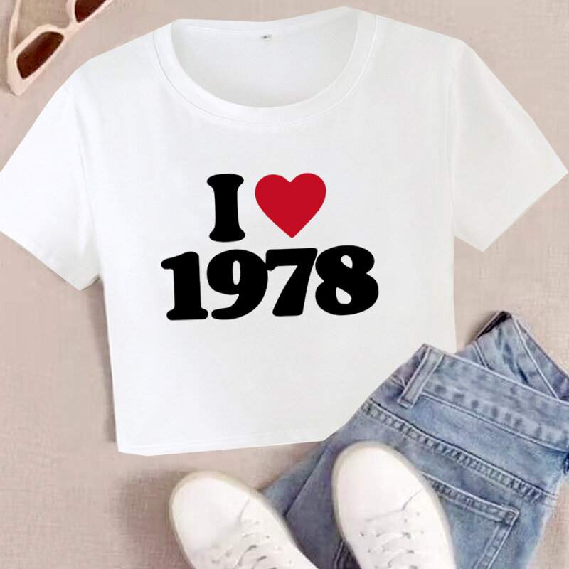 Ich liebe 1982 Baby sexy kurze T-Shirts y 2k Sommer Frauen Kurzarm O-Ausschnitt Ästhetik Harajuku lässige Streetwear Nabel T-Shirts