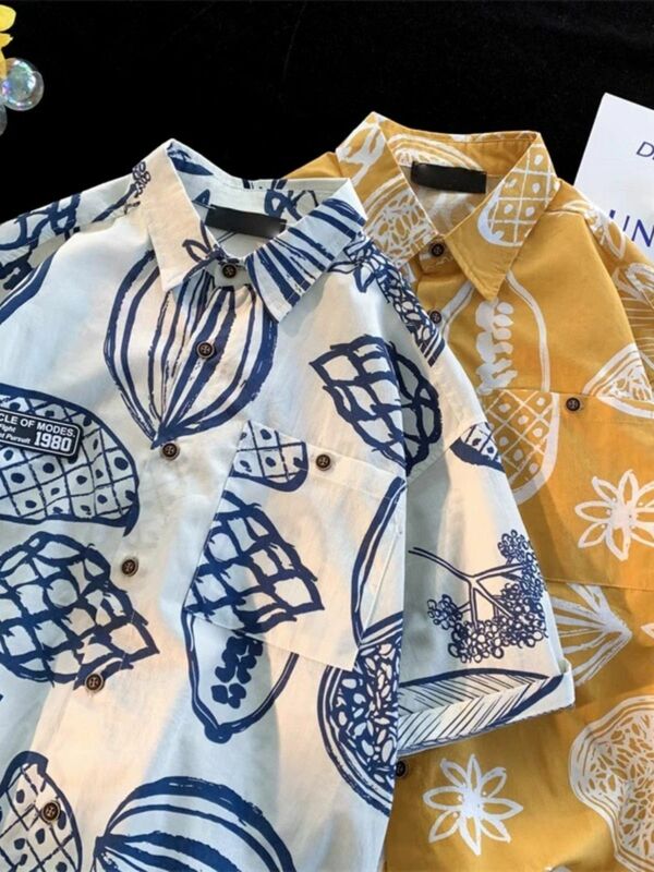 Camisas florais de manga curta para homens e mulheres, camisas havaianas soltas, casais americanos da moda, camisas de praia casuais, moda verão, nova, 2024