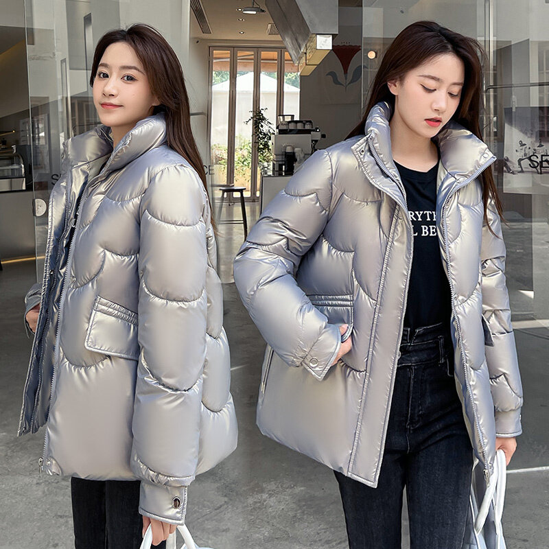 2022 New Winter Jacket Parkas Women Glossy Down Cotton Jacket Thick Warm Parka Female Cotton Padded Jacket Casual Outwear Coats