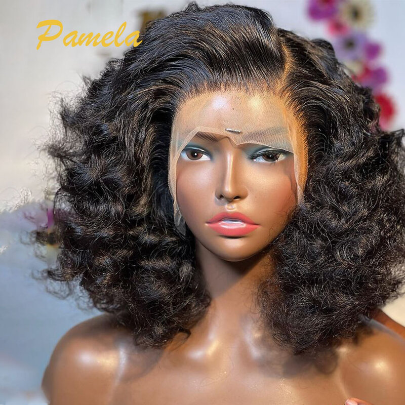 Brasil Rời Sâu Sóng 13X4 Ren Mặt Trước Bộ Tóc Giả Cho Nữ 250% Mật Độ BOB Đen Tự Nhiên Trong Suốt Ren Phía Trước tóc Giả