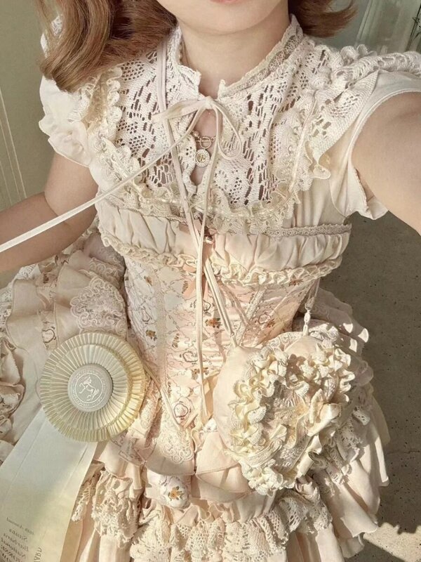 Gaun halus Lolita desain mewah manis Harajpoo wanita musim semi baru Niche pinggang mewah ringan putri Y2K Vestidos
