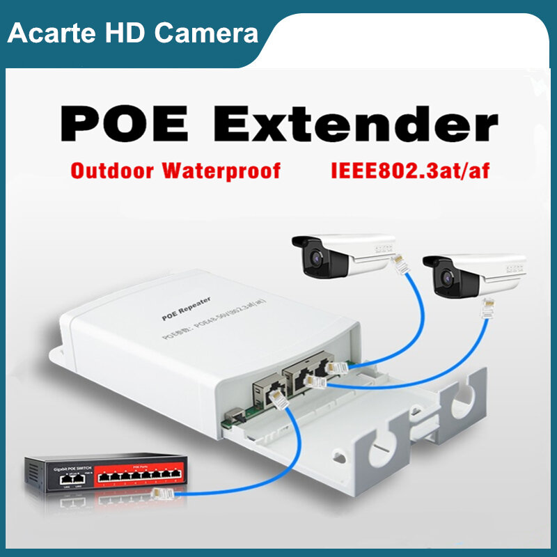 Удлинитель POE для улицы, водонепроницаемый удлинитель 200 метров, ретранслятор 1 в 2, выход 48 В, переключатель Poe IEEE802.3at/af