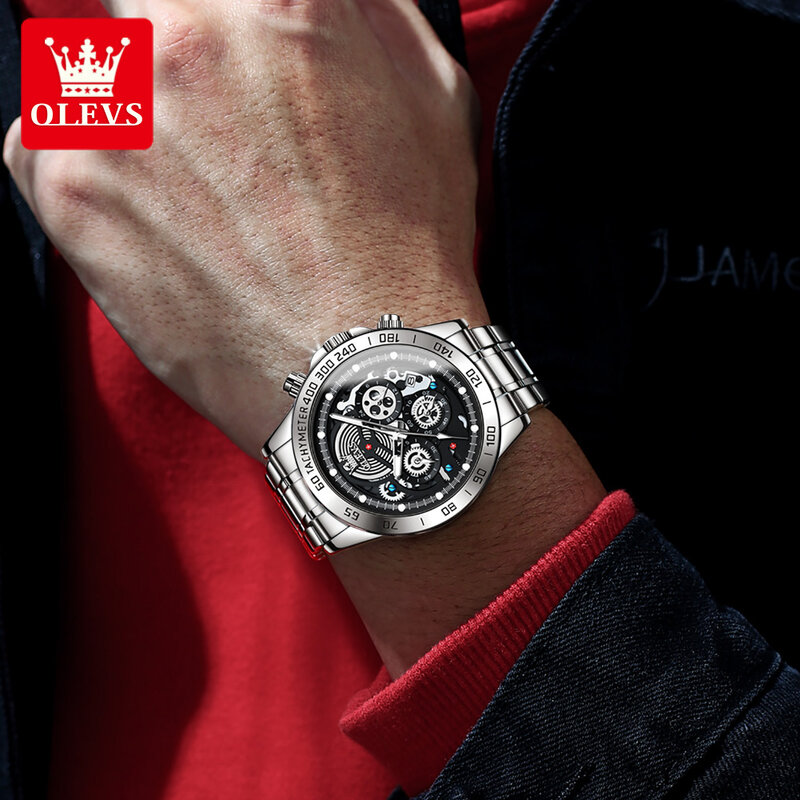 OLEVS 스포츠 남성용 방수 쿼츠 손목시계, 군용 크로노그래프 시계, 날짜 시계, 최고 브랜드 럭셔리
