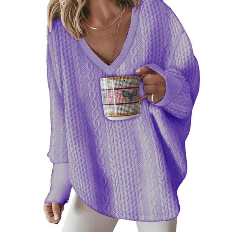 Женский вязаный свитер с длинным рукавом и V-образным вырезом