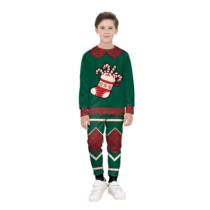 子供のクリスマス服の衣装、長袖、クルーネックセーター、プルオーバー、パンツセット、鹿、スノーフレーク、子供のためのハロウィーンギフト