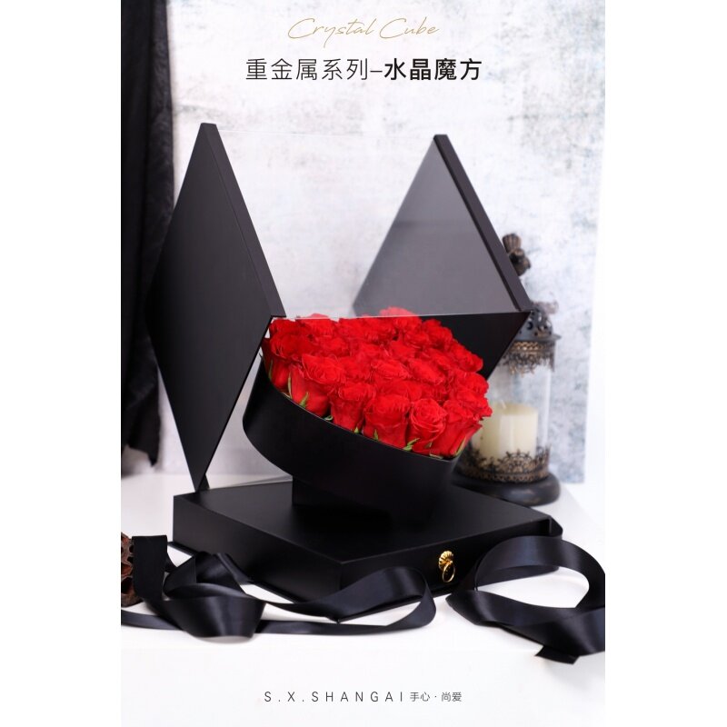 Boîte à fleurs carrée en acrylique avec fenêtre complète, boîte à roses en forme de cœur, boîte-cadeau de luxe personnalisée avec ruban MELmatchs, fête des Léons