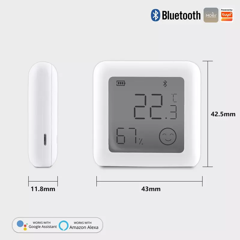 MOES Tuya بلوتوث الذكية استشعار درجة الحرارة الرطوبة LCD داخلي الرطوبة Thermomter APP التحكم عن بعد التحكم الصوتي جوجل