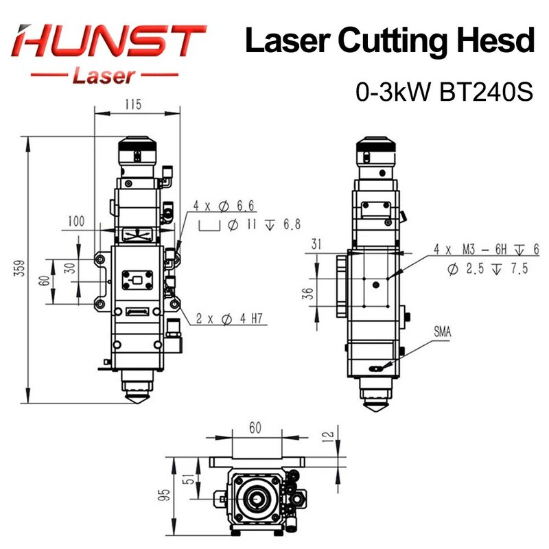HUNST Raytools-Tête de découpe laser à fibre BTKampS, mise au point manuelle pour QBH, machine de découpe laser en métal, 0-3KW