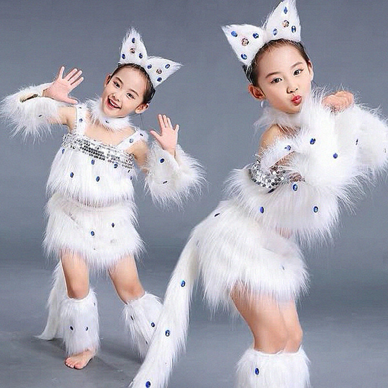 Костюм для косплея для девочек с изображением белого кота, пикантные костюмы для косплея девочек с лисой, танцевальные костюмы с животными для детей, косплей на Хэллоуин