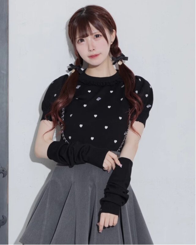 Spersonalizowana nowe japońskie jesienno-zimowa kopalnia masowo produkowana miękka dziewczyna miłość haftowana Bubble sweter z rękawem Kawaii ubrania
