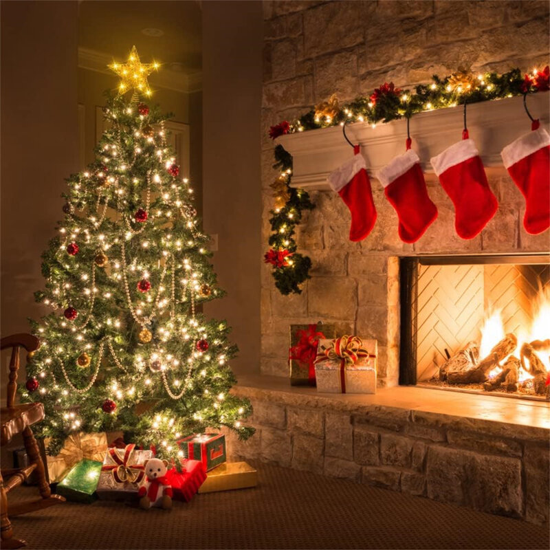 Toppery na choinkę z brokatem gwiazda drzewo z oświetleniem 20 lampkami LED dla bożonarodzeniowe ozdoby choinkowe przyjęcie świąteczne wystrój wnętrz