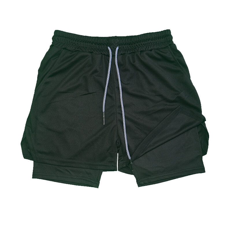 Men's Double Layer Fitness Shorts Drawstring Mesh Lining Elastic Waist Breathable Quick Dry to Beach Pool Summer Male
