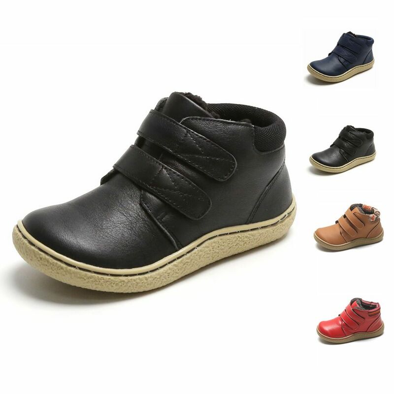 TONGLEPAO Children's boots, children's shoes, leather children's boots, thickening and warmth preservation in winter