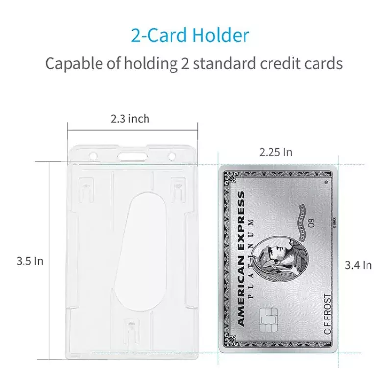 Portatarjetas doble Vertical con ranuras para el pulgar, Protector de funda transparente dura con insignia retráctil, 2 tarjetas, 1 unidad