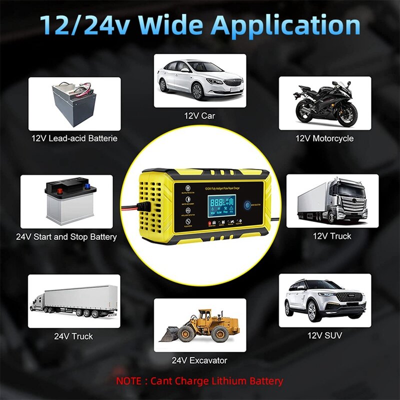 Auto Battery Chargers 12V 24V Car Battery Charger Digital Display Puls Repair For Car Lead Acid Lithium Battery