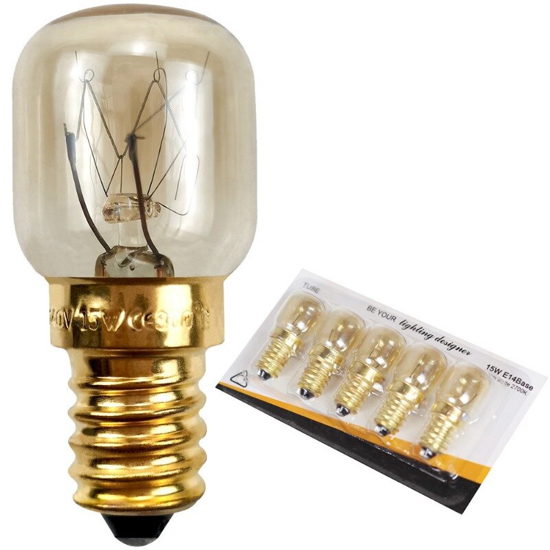 5pcs 220V E14 300 Degree High Temperature Resistant Microwave Oven Bulb Cooker Lighting Bulb 15W 25W  Gold Silver