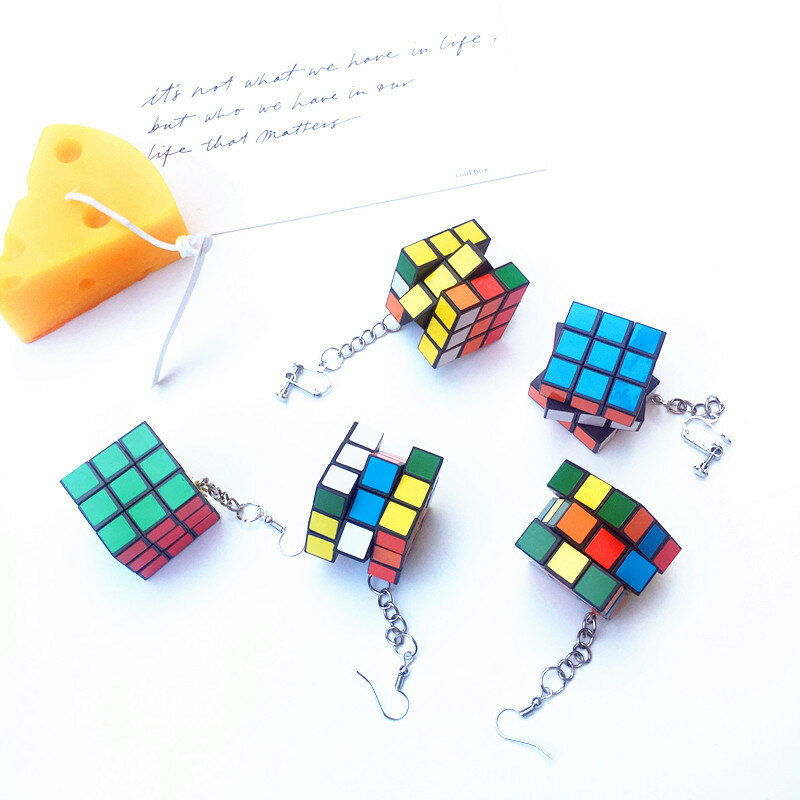 Hot Selling Creative 3D Magic Cube Pendant Necklace Earring Simulation Personality Educational Toys Kids Funny Magic Cube Toy