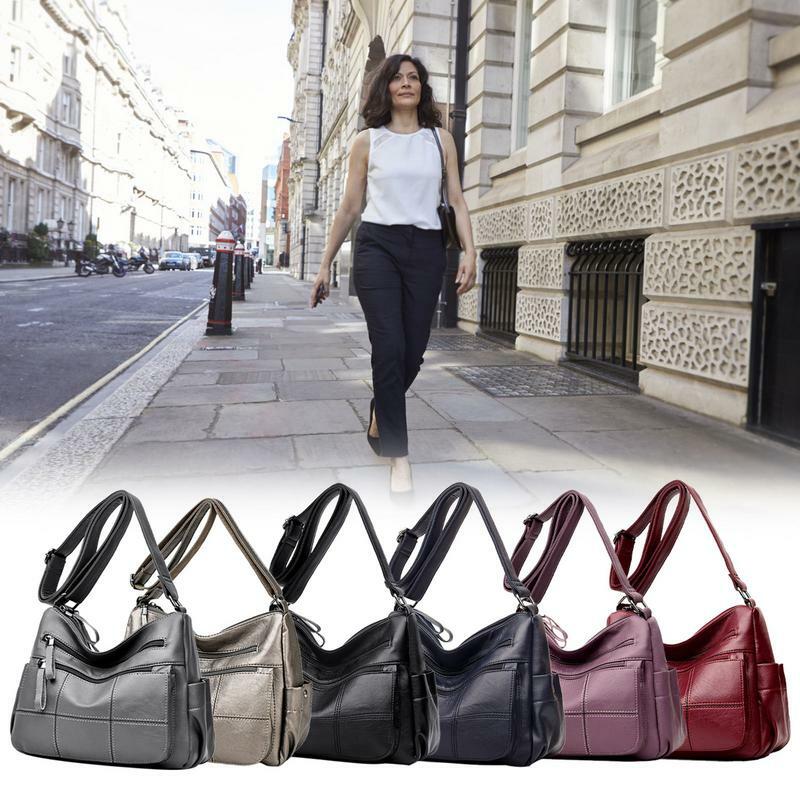 حقيبة كتف عصرية من الجلد الصناعي للنساء ، حقائب حمل بسعة كبيرة ، جيوب متعددة للعمل ، محافظ للفتيات