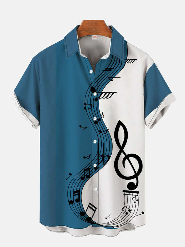 Neue Mode Hawaii Kunst Musik Elemente Notizen 3D-Druck Kurzarm Shirt Mode Hawaii Hemden für Männer Harajuku