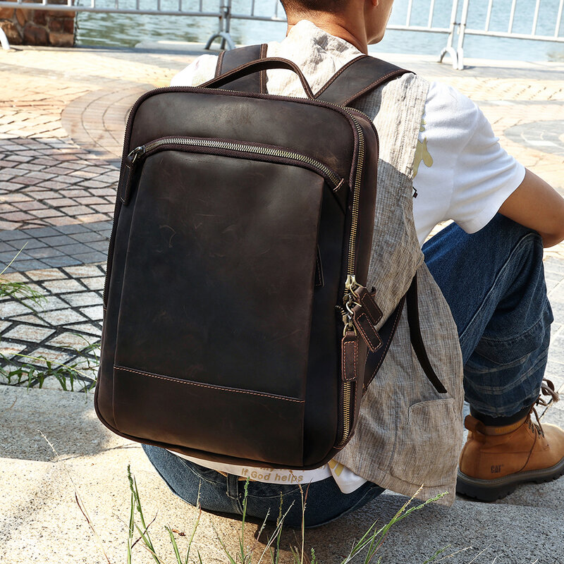Genuine leather retro backpack for men cowhide for business computer bag crazy horse for men's travel backpack