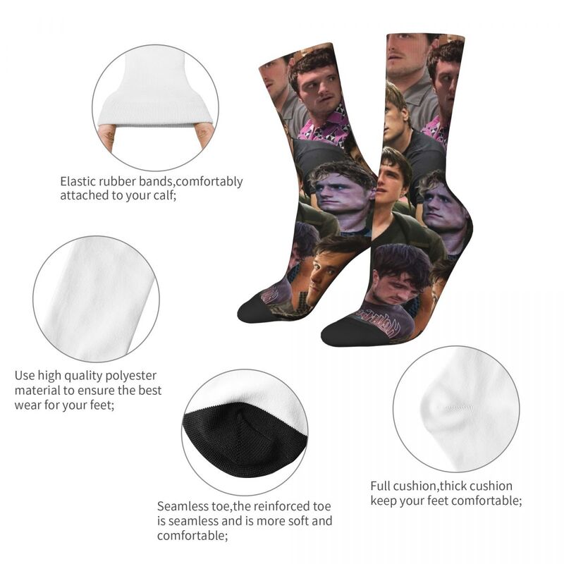 Casual Josh Hutcherson Photo Collage Basketball Socks Polyester Middle Tube Socks for Women Men Sweat Absorbing