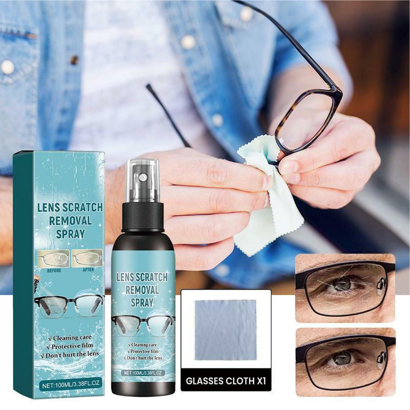 Spray nettoyant pour lentilles de lunettes, 100ml, solution nettoyante avec gril, kit de pulvérisation pour tous