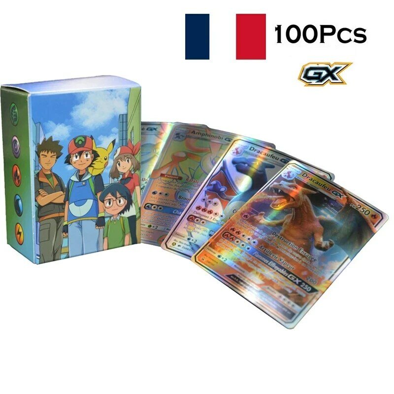 Pokemon Carte Versi Perancis Menampilkan Kartu Francaise 100 GX Pokemon Pikachu Permainan Kartu Pertempuran Mainan untuk Anak-anak Koleksi Hadiah