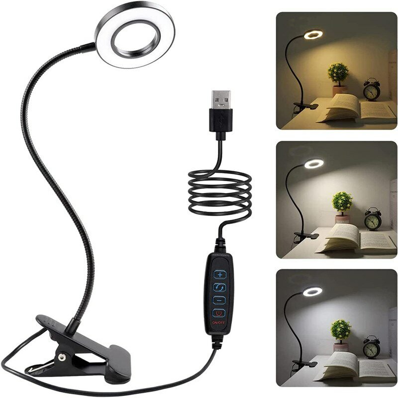 48 светодиодов Настольная лампа с зажимом USB Book Light Гибкая защита глаз Гибкая лампа для чтения на гибкой шее Регулируемая яркость 3 уровня