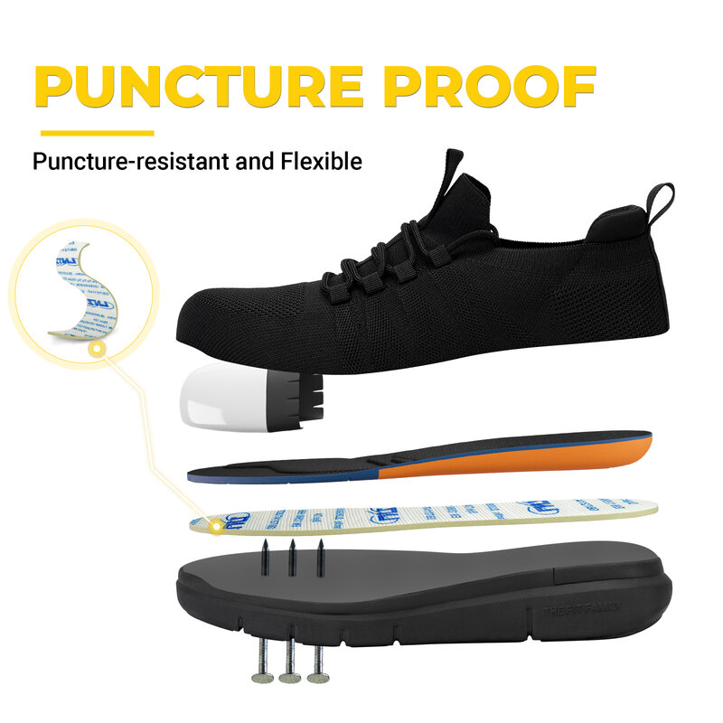 Fitboutique-أحذية عمل خفيفة الوزن للرجال ، أحذية أمان واسعة للغاية ، مانعة للإنزلاق ، مانعة للثقب ، مناسبة لتورم القدمين ، دعامة قوس