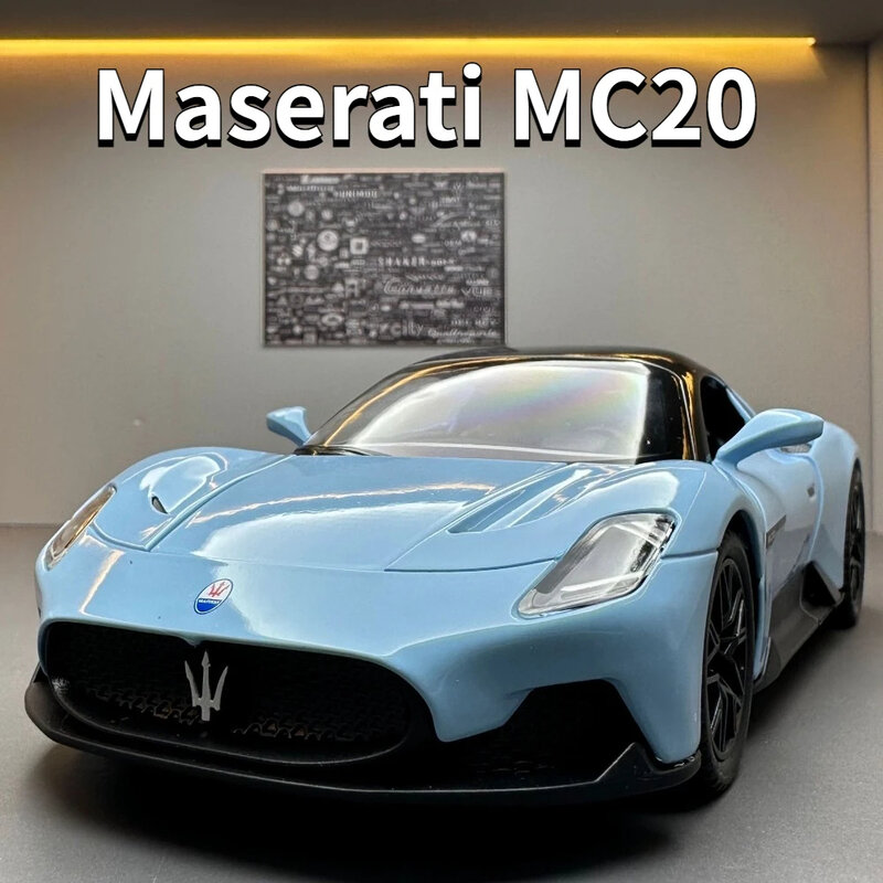 Maserati-Maserati MC20 Modelo de Carro Desportivo Liga, Metal fundido, Alta Simulação, Veículo de Coleta, Brinquedo Som Leve, Brindes Infantis, 1:24