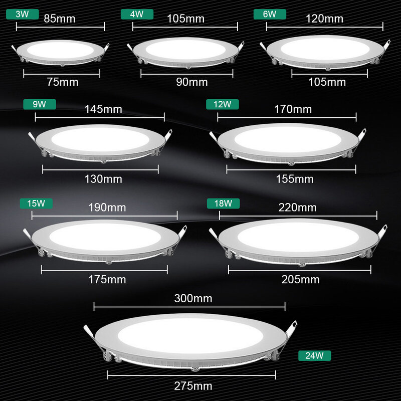 Ultra cienkie oświetlenie punktowe Led 3W 4W 6W 9W 12W 15W 18W 24W Panel Led typu Downlight osadzone lampy sufitowe do pokoju sypialnia kuchnia kryty