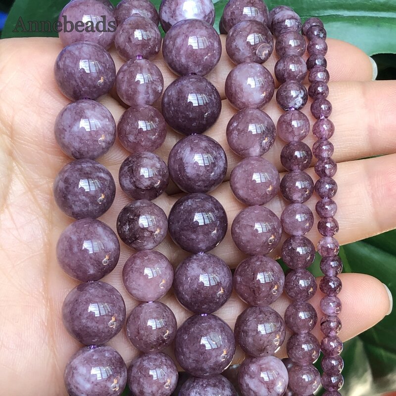 Perles d'espacement rondes en lépidolite violette, pierre naturelle, 4mm, 6mm, 8mm, 10mm, 12mm, bricolage, bracelet fait main, bijoux de direction