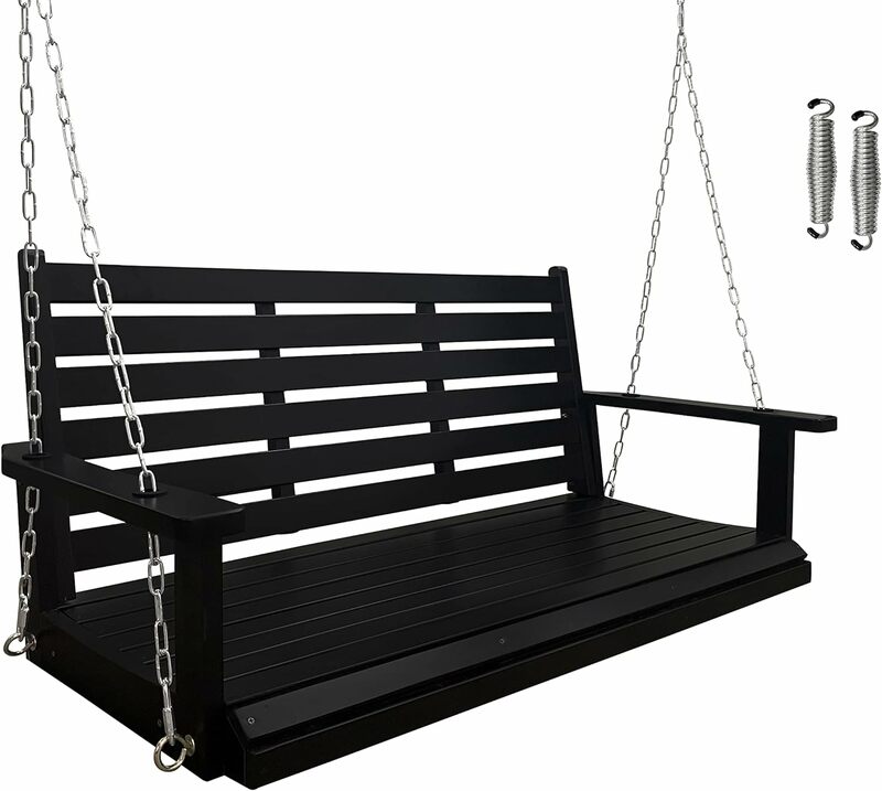 Ergonomic Seat, Bench Swing with Hanging Chains and 7mm Springs, Heavy Duty 800 LBS, for Outdoor Patio Garden Yard