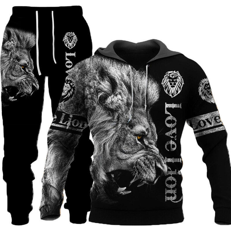 The Tiger 3D Printed felpa con cappuccio da uomo Set tuta da uomo leone/Pullover/giacca/pantaloni abbigliamento sportivo autunno inverno tuta maschile