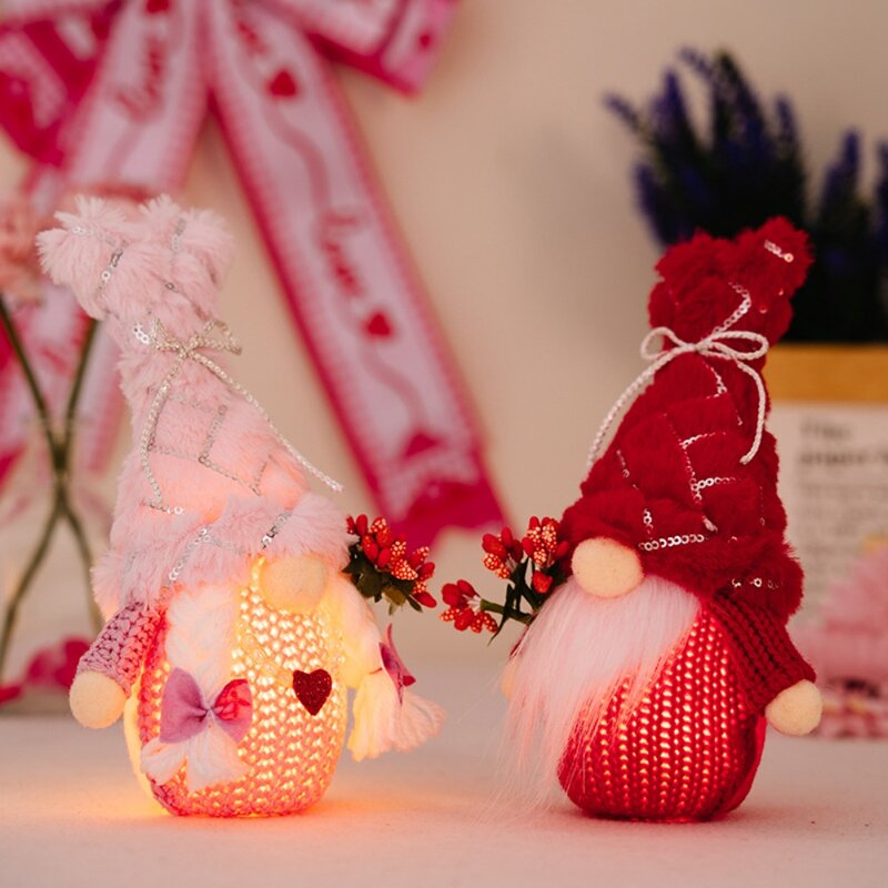Enanitos reutilizables para el Día de San Valentín, muñeco sin rostro, sombrero de felpa, lentejuelas, decoraciones para el Día de San Valentín, artesanía suave hecha a mano