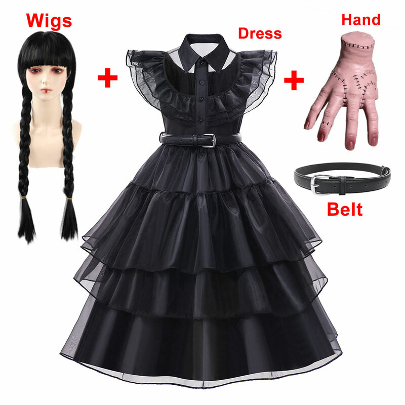 Костюм средней длины для девочек, карнавал, Хэллоуин, черное платье для косплея, модное готическое платье, Детская вечерняя одежда