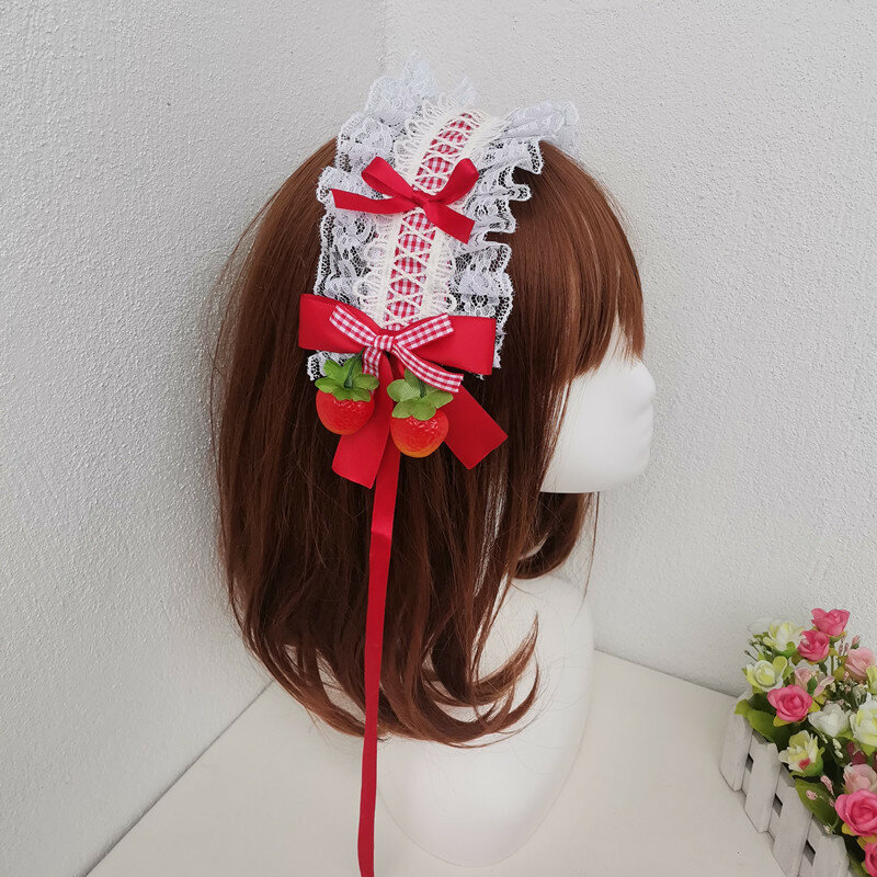 لوليتا عقال لطيف الحلو الفراولة هيرباند فتاة يابانية الأحمر KC زخرفة الشعر أنيمي غطاء الرأس