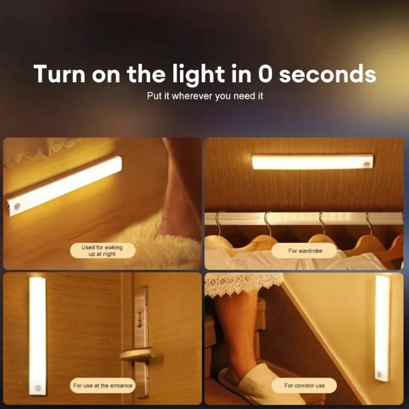Czujnik ruchu LED oświetlenie nocne lampka USB z możliwością ładowania bezprzewodowy do szafki kuchennej szafa lampa schody podświetlenie