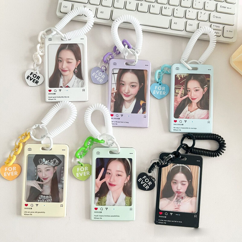 1Pc Cute Photo Card Holder Kpop Idol Postcard Protective Case Bus Student ID Card Sleeves Pendant Keychain Ins Kawaii Stationery