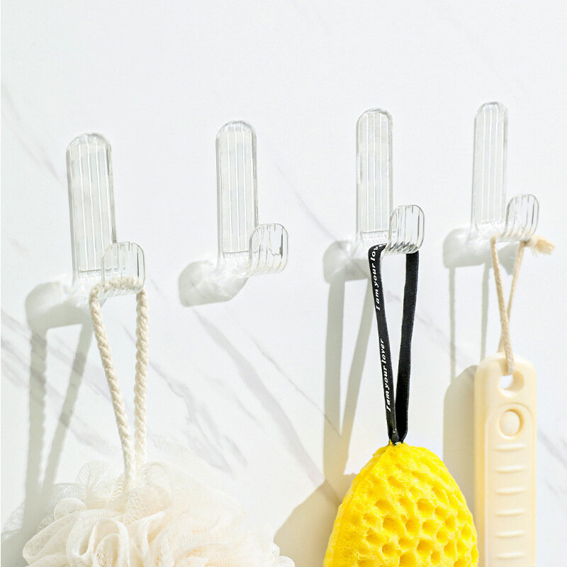 Crochets muraux en acrylique transparent, rangement pour salle de bain, porte-clés sans poinçon, porte-serviettes, organisation de la maison, 4 pièces